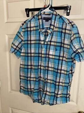 U.S. Polo Assn Men’s Plaid Short Sleeve Button Down Shirt Size L Blue White